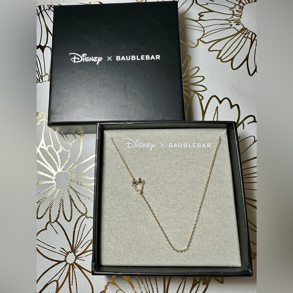 Baublebar Disney X Minnie mouse rhinestone headband ears gold tone necklace.